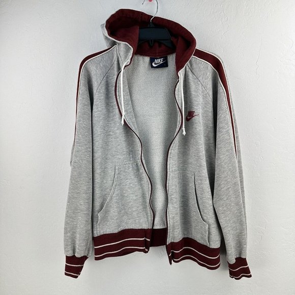 Vintage 80's Nike Track Jacket Blue Tag Size L *FLAWS MISSING ZIPPER Gray Maroon - Picture 1 of 16